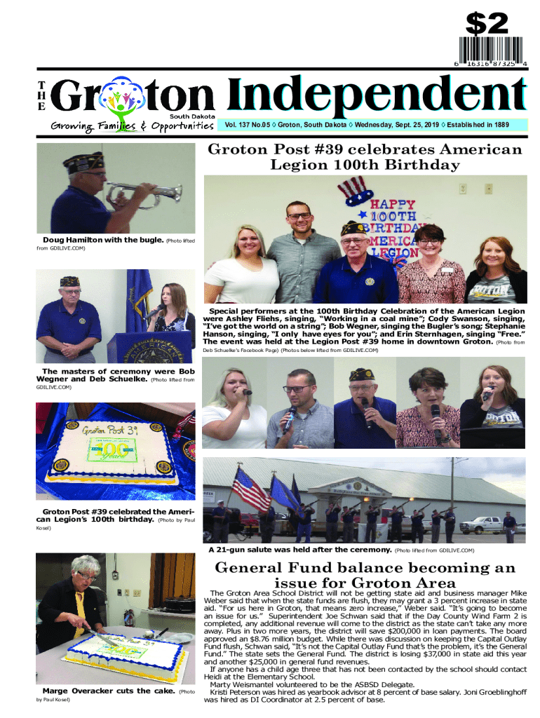 Fillable Online Groton Post 39 celebrates American Legion 100th