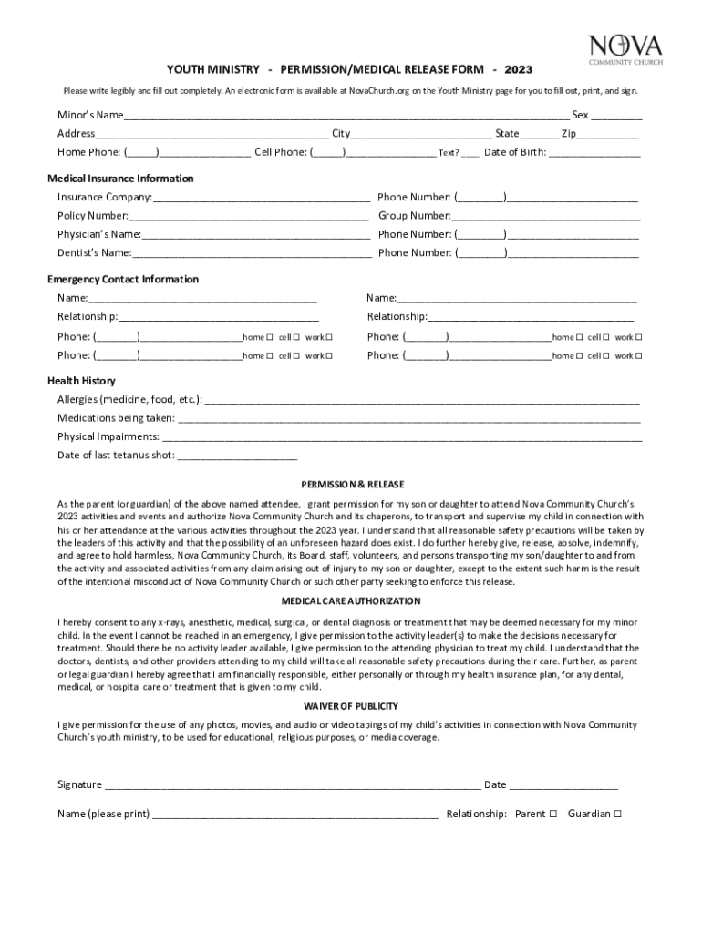 Fillable Online Liability &amp; Permission FormsYouth and Young Adults ...