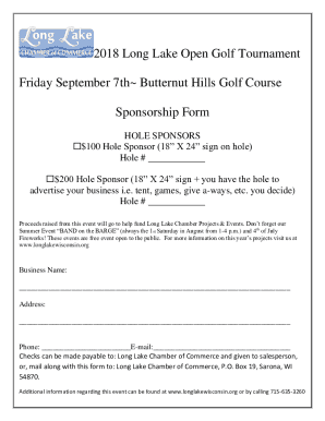 Butternut Hills Golf Course Sponsorship Form