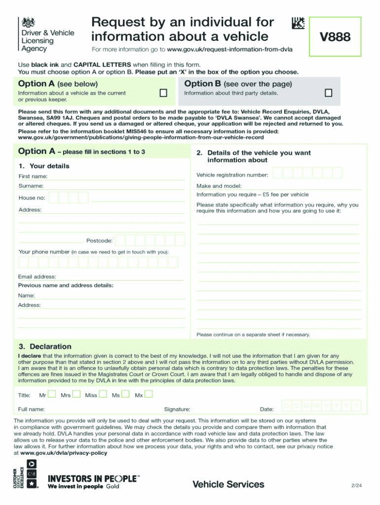 V888 Request by an individual for Information about a vehicle Preview on Page 1
