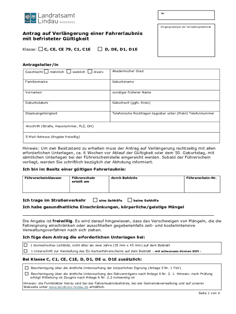 Bescheinigung über ärztliche Untersuchung Fahrerlaubnis Ausfüllbar Online Verlngerung - Fahrerlaubnis der Klassen C und D Fax