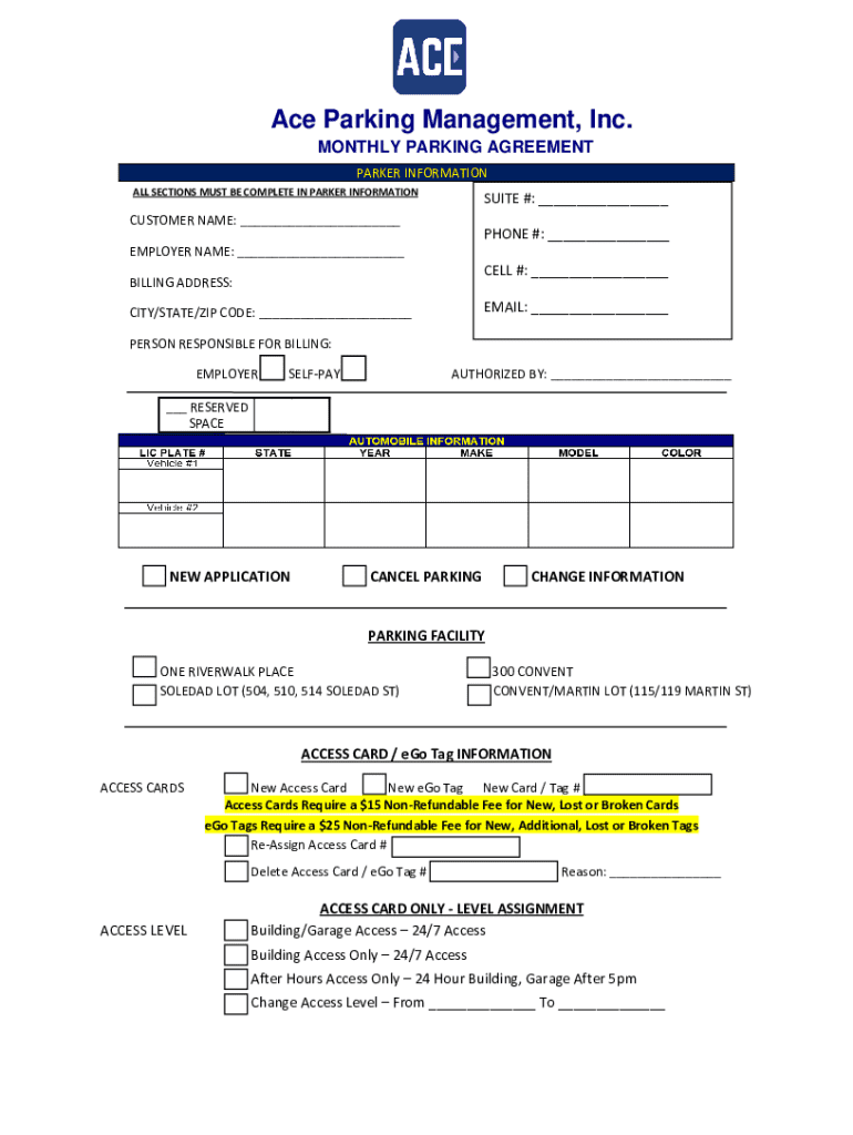 Parking Form - Bank of America Plaza Preview on Page 1