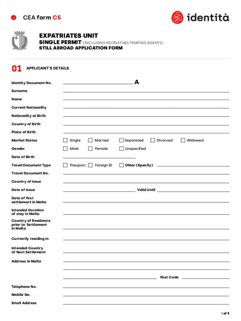 Form C5 Single Work Permit Still Abroad ApplicationPDF Preview on Page 1