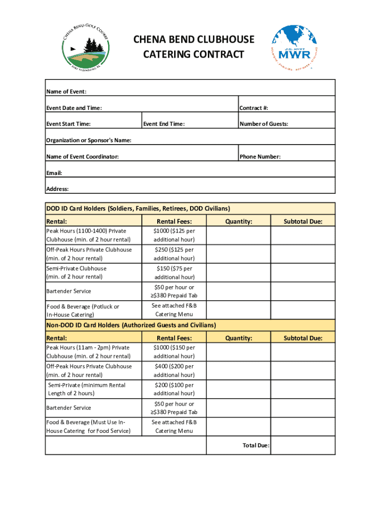 Fillable Online Chena Bend Clubhouse and Golf Course Wainwright MWR Fillable Online Chena Bend Clubhouse and Golf Course Wainwright MWR