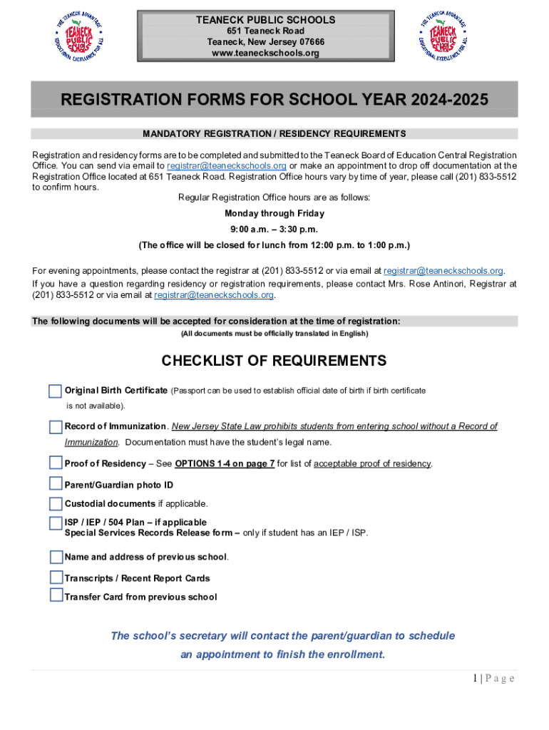 Fillable Online REGISTRATION FORMS FOR SCHOOL YEAR 2024-2025 Fax Email ...