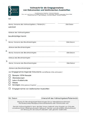 Vollmacht fr die Abholung von Patientenunterlagen