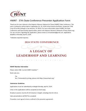 HWNT - 37th State Conference Presenter Application Form