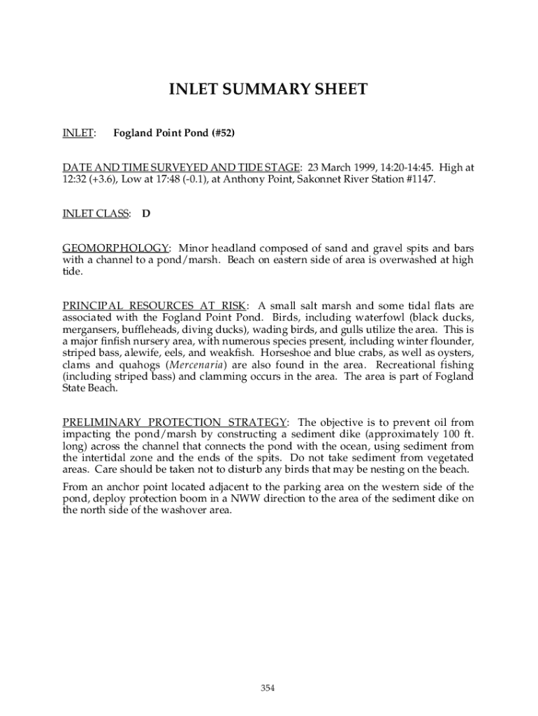 Fillable Online dem ri Tide Times and Tide Chart for Hunt Inlet Fax