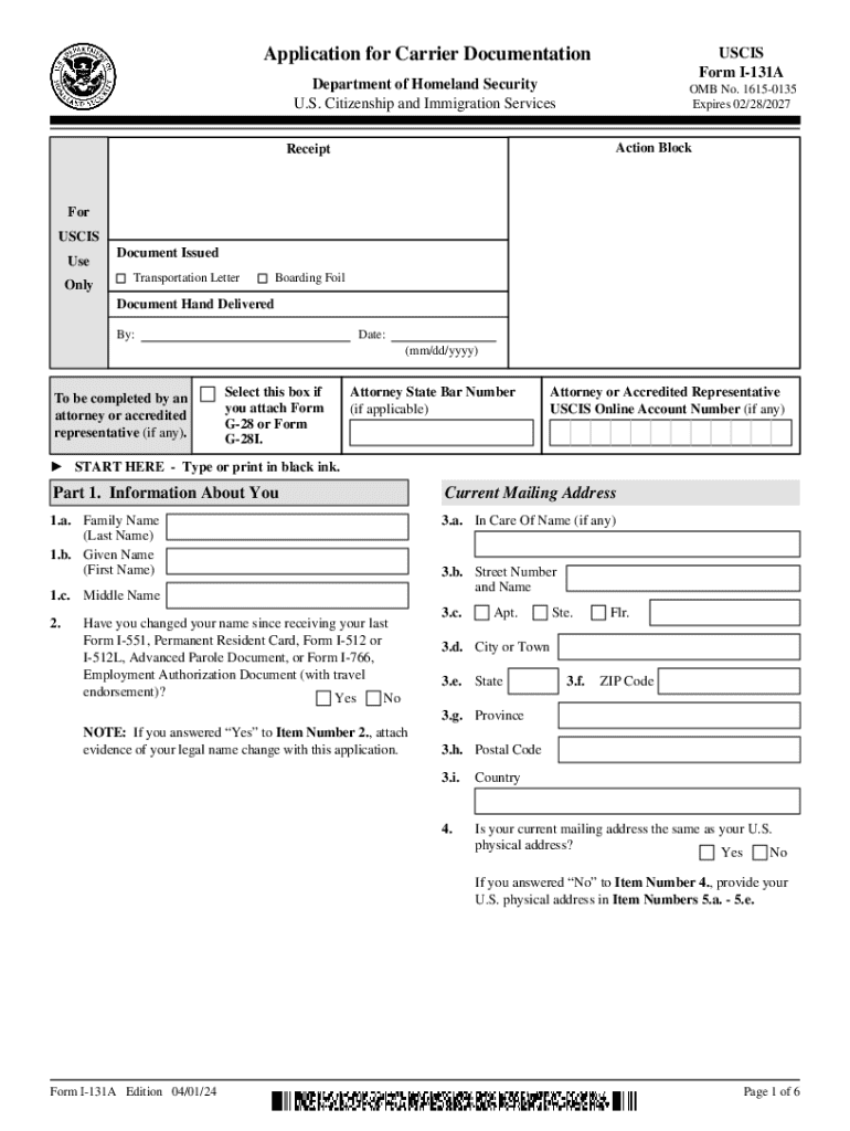 i 131a travel document Preview on Page 1
