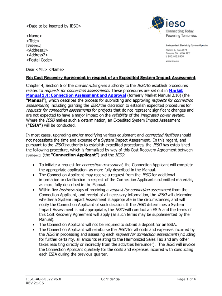 Fillable Online Cost Recovery Agreement in respect of an Expedited