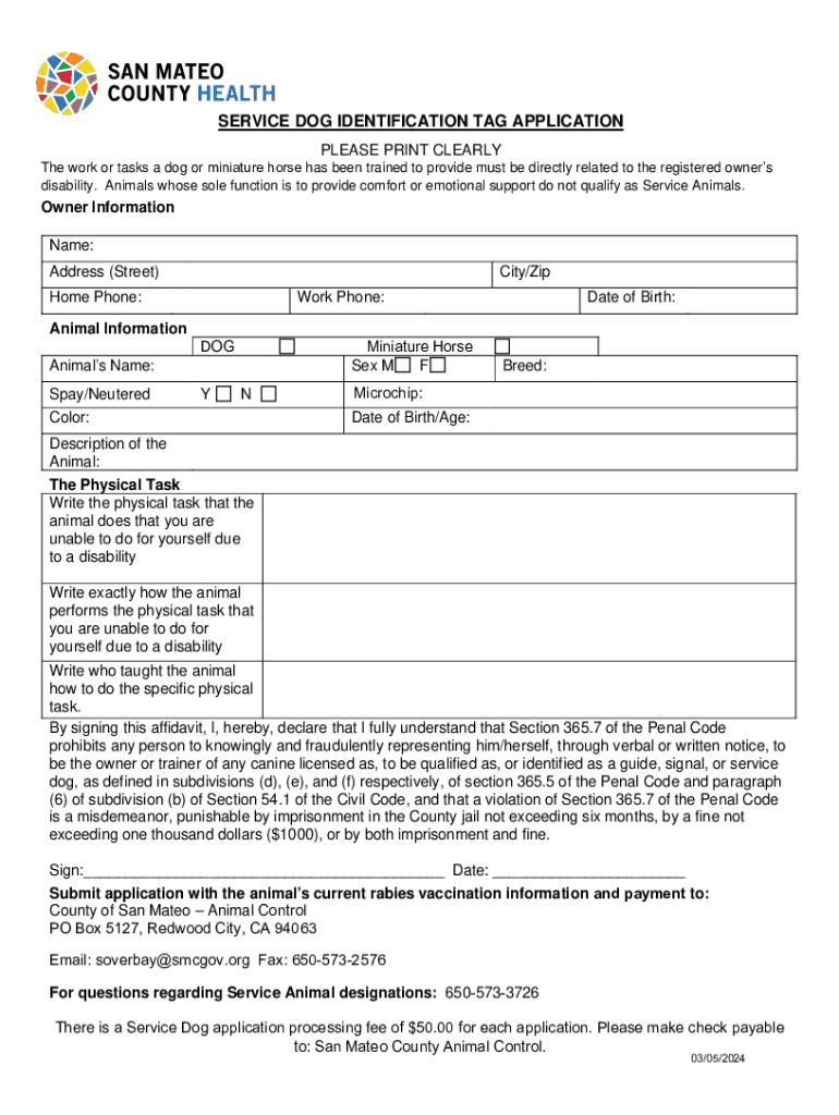 service dog identification tag application Preview on Page 1