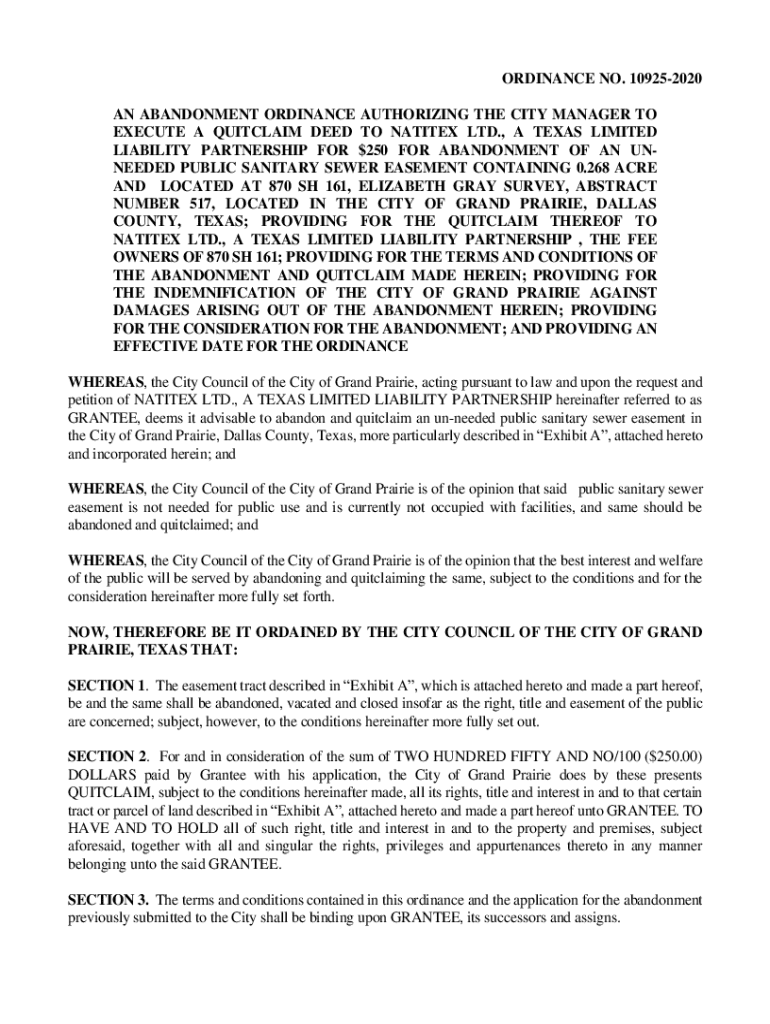 Fillable Online Quitclaim of Easement Deed from the City of Los Angeles