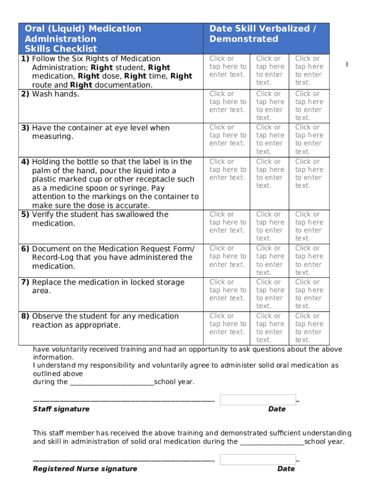 Oral (Liquid) Medication Administration Skills Checklist Doc