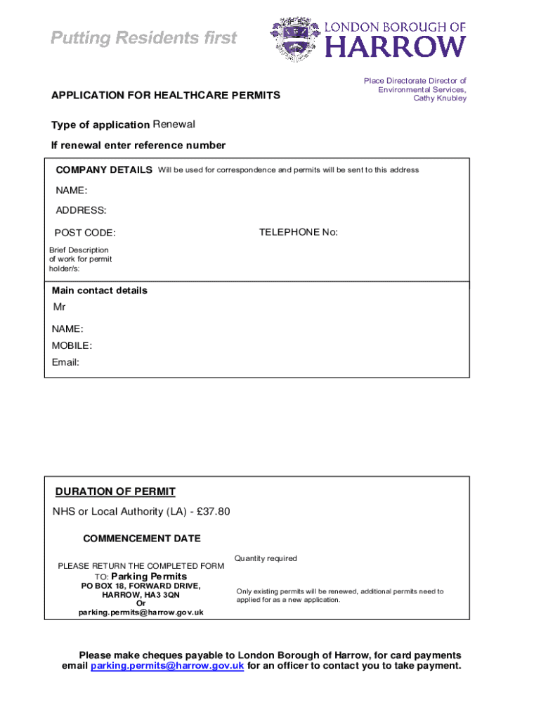 Fillable Online Healthcare parking permit application form 202425 Fax