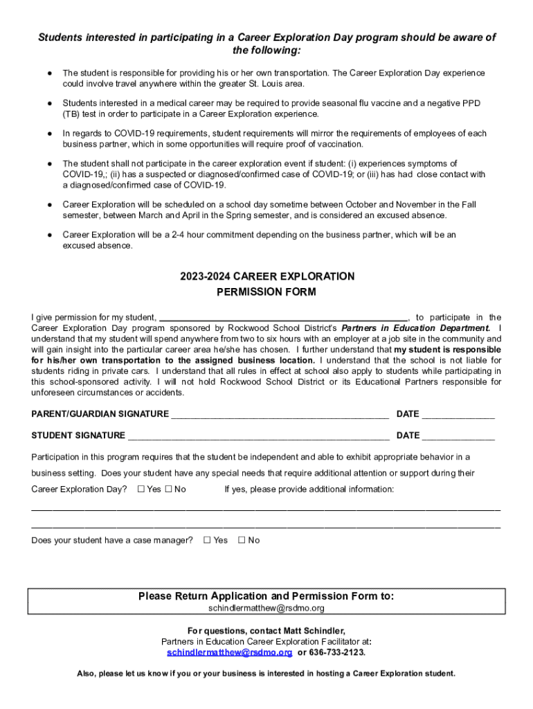 Fillable Online Rockwood Partners in Education Career Exploration
