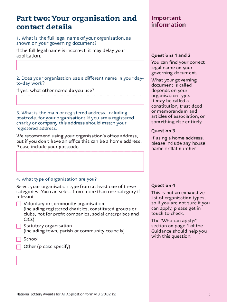 Fillable Online National Lottery Awards for All Application Form Fax