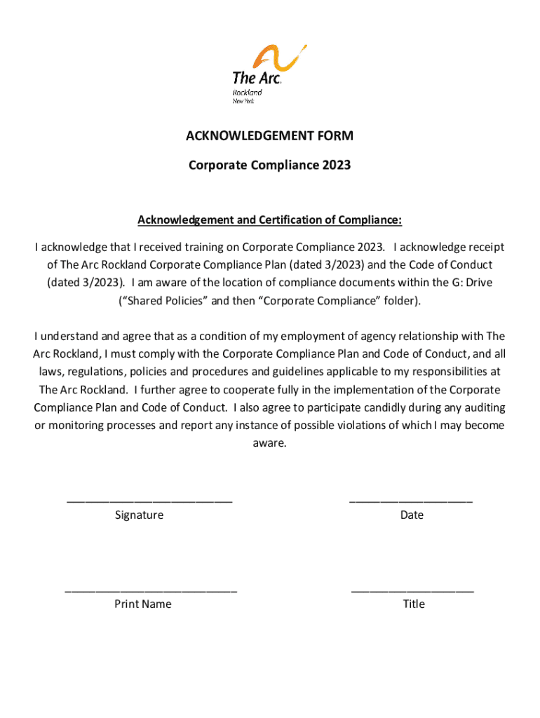 Fillable Online Employee Code of Conduct Acknowledgement Form Fax Email ...