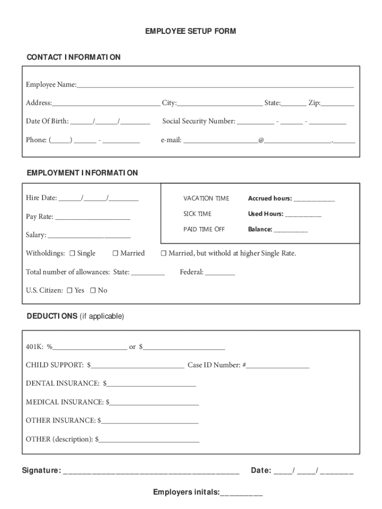 Fillable Online new employee set up formbasic Fax Email Print pdfFiller