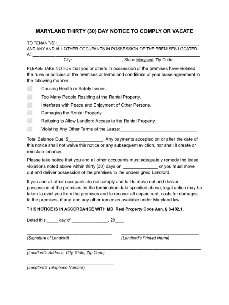 Fillable Online The Eviction Process in Maryland: Rules for Landlords ...