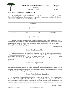 CEMETERY PLOT AGREEMENT