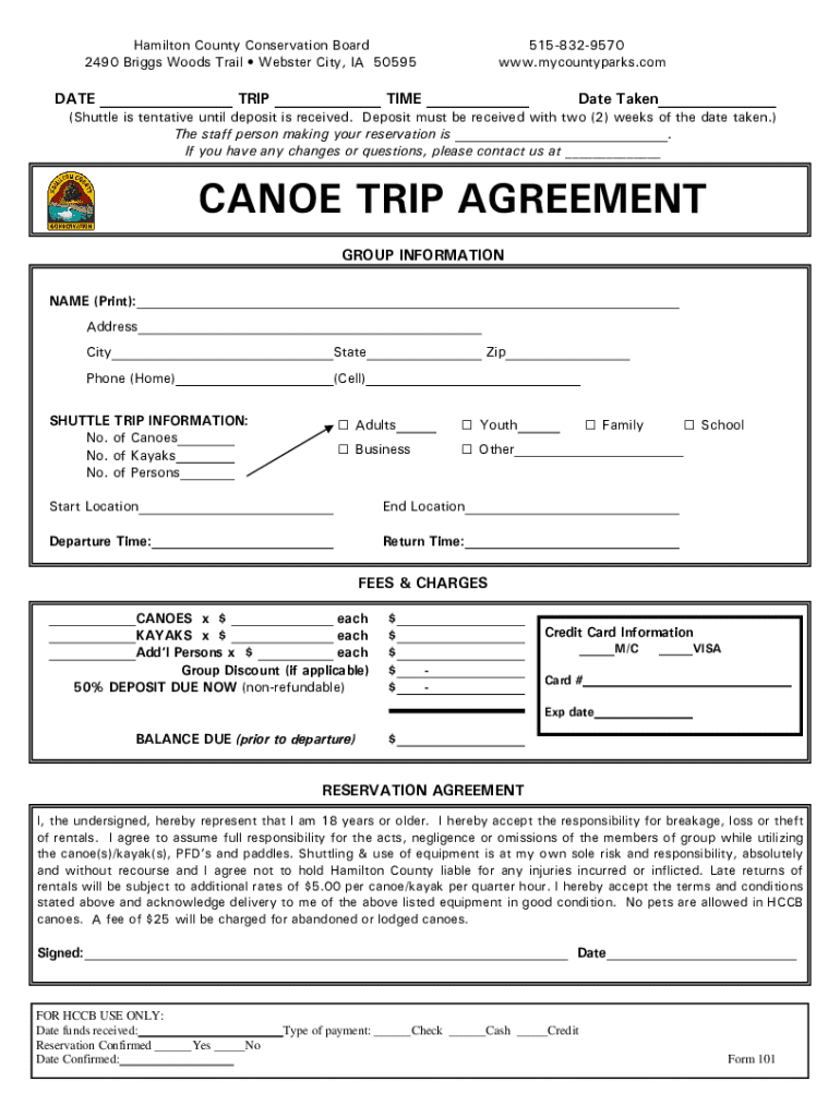 Fillable Online Canoe Rental Agreement Fax Email Print - pdfFiller