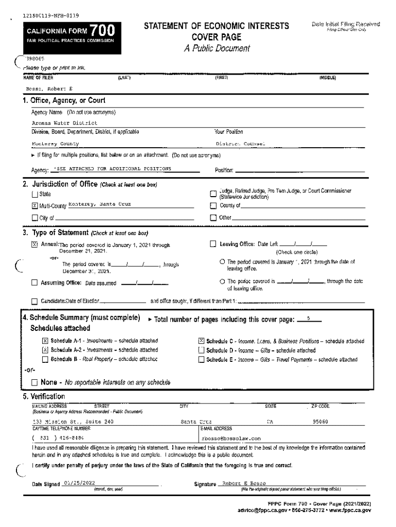 Fillable Online Statements of Economic Interests (Form 700) - FPPC - CA ...