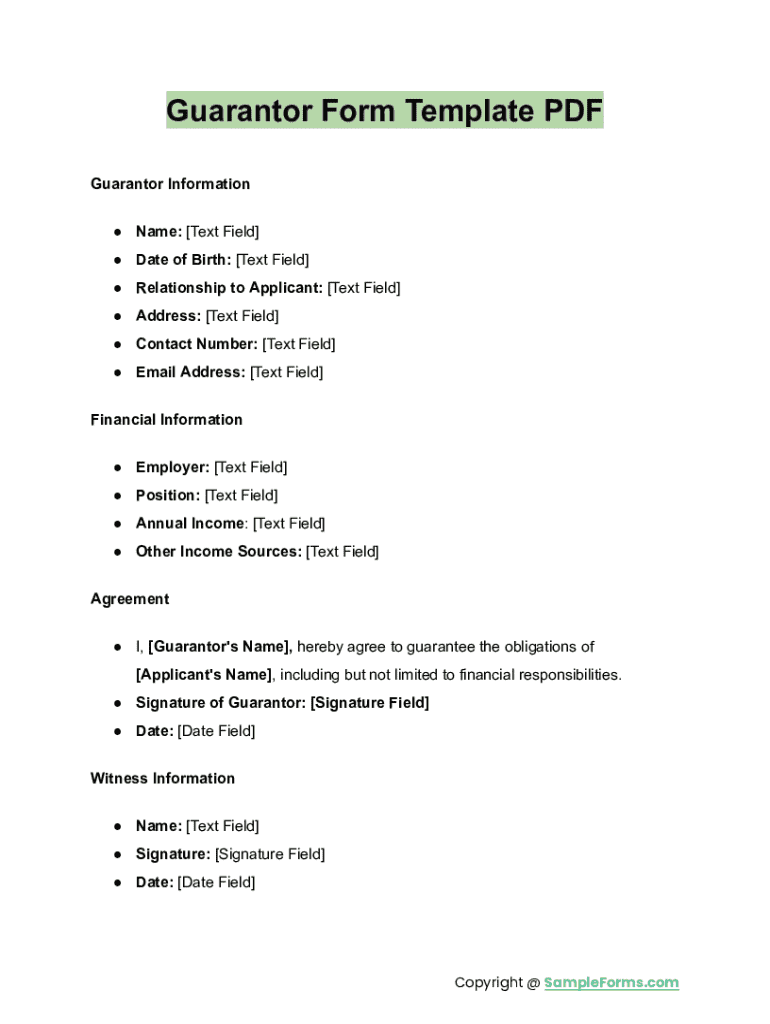 Fillable Online Guarantor Form Template PDF Fax Email Print pdfFiller