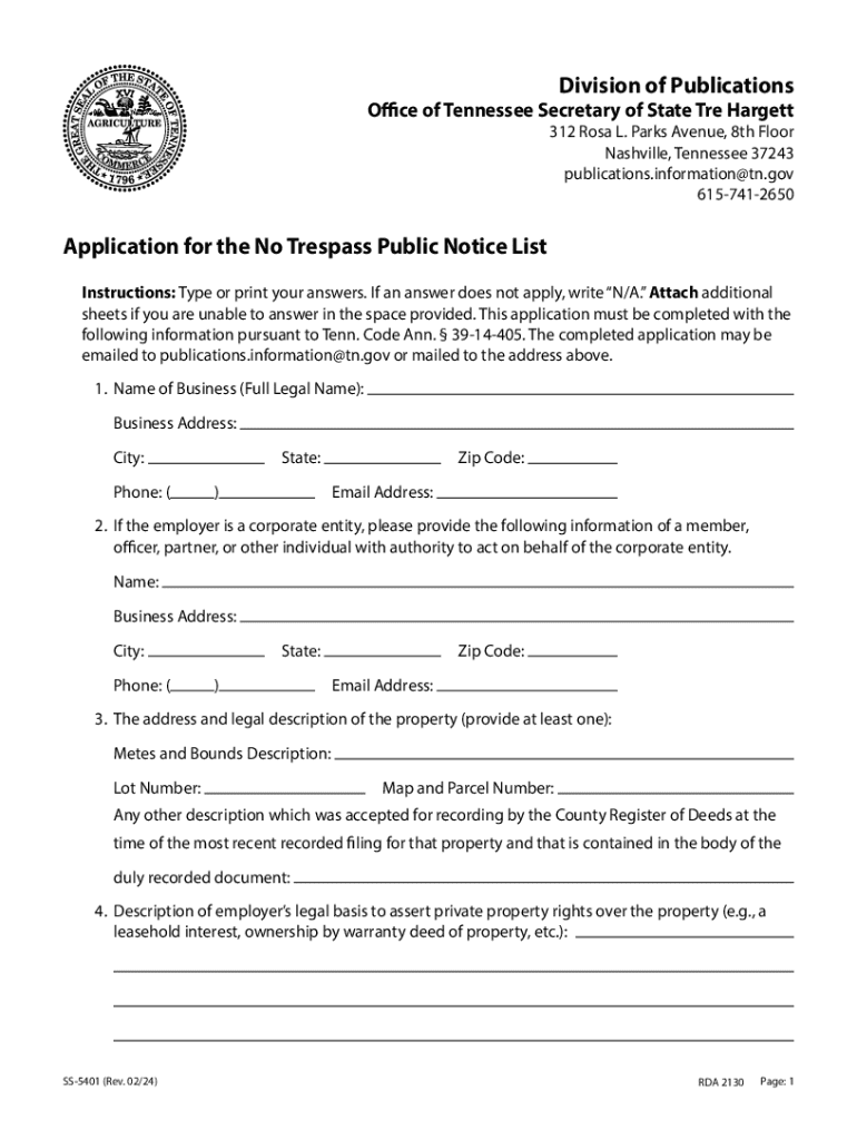 Notice Of No Trespass Tennessee - Fill Online, Printable Preview on Page 1