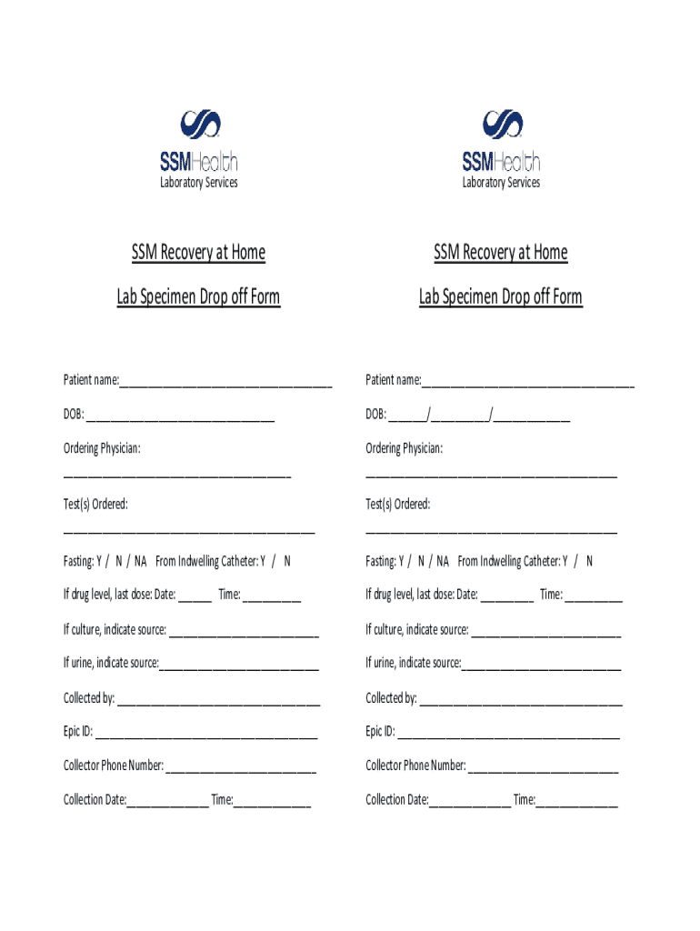 Fillable Online SSM Recovery at Home Lab Specimen Drop off Form Fax