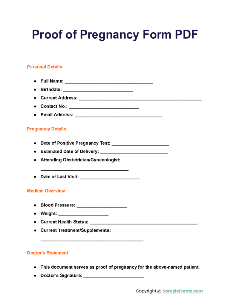 Fillable Online Proof of Pregnancy - Large 