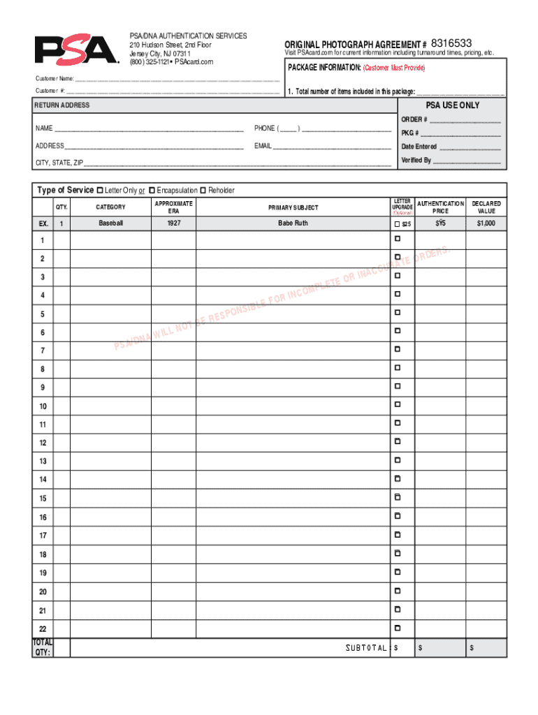 PSADNA-Original-Photograph-Submission-Form Preview on Page 1