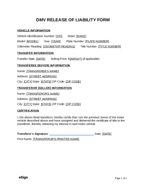 DMV Release of Liability Doc Template | pdfFiller