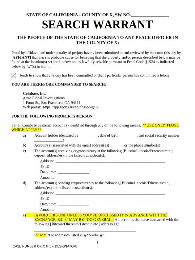 SEARCH WARRANT FACE SHEET Doc Template pdfFiller