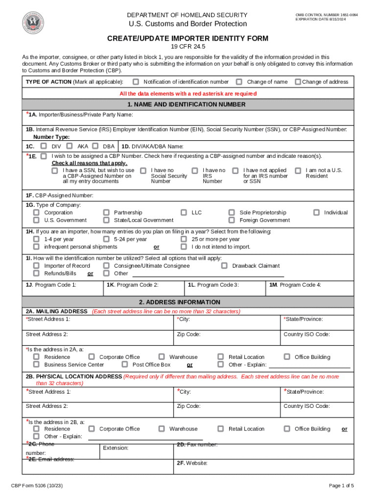 CBP 5106 - CBP Form 5106 Preview on Page 1