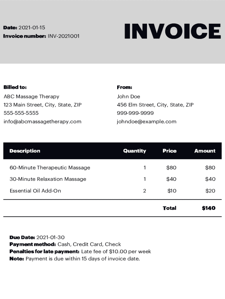 Psychotherapy Invoice Template Free Massage Therapy Invoice Template - Fill, Edit, Sign, Download & Print