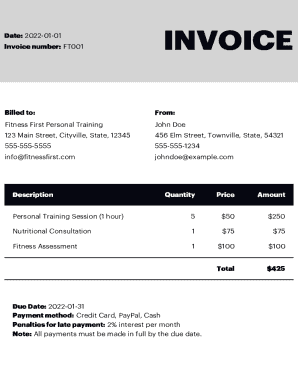Personal Training Invoice Template