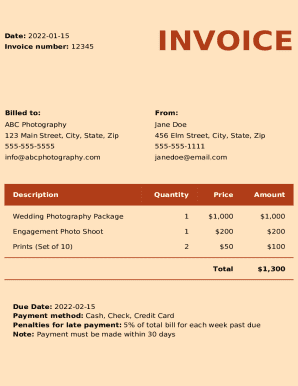 Photographer Invoice Template