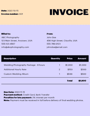 Wedding Photography Invoice Template