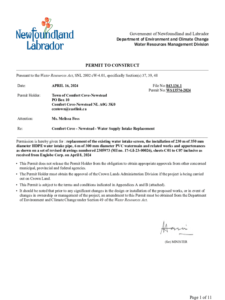 Fillable Online Town of Comfort CoveNewstead Fax Email Print pdfFiller