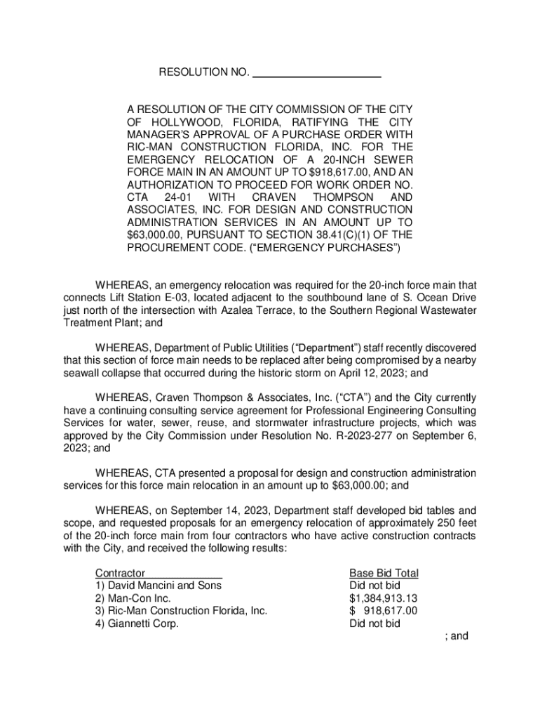 Fillable Online OF HOLLYWOOD, FLORIDA, RATIFYING THE CITY Fax Email ...