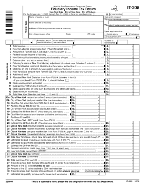 Fillable Online Form IT-205:2000: Fiduciary Income Tax Return, it205 Fax Email Print - pdfFiller