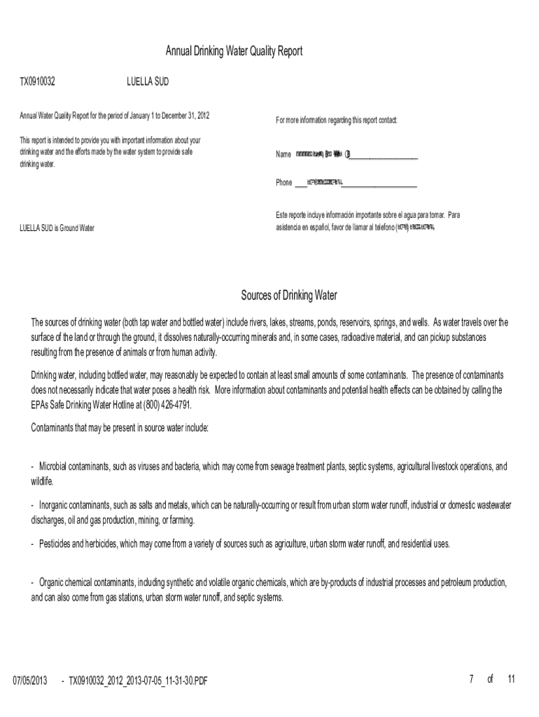 Fillable Online EWG Tap Water DatabaseLuella Special Utility District
