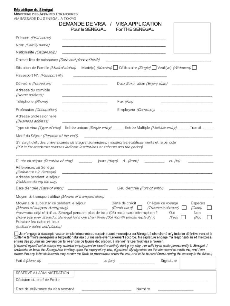 Remplissable En Ligne Senegal Visa Application Form Fax Email Imprimer PdfFiller Remplissable En Ligne Senegal Visa Application Form Fax Email Imprimer PdfFiller