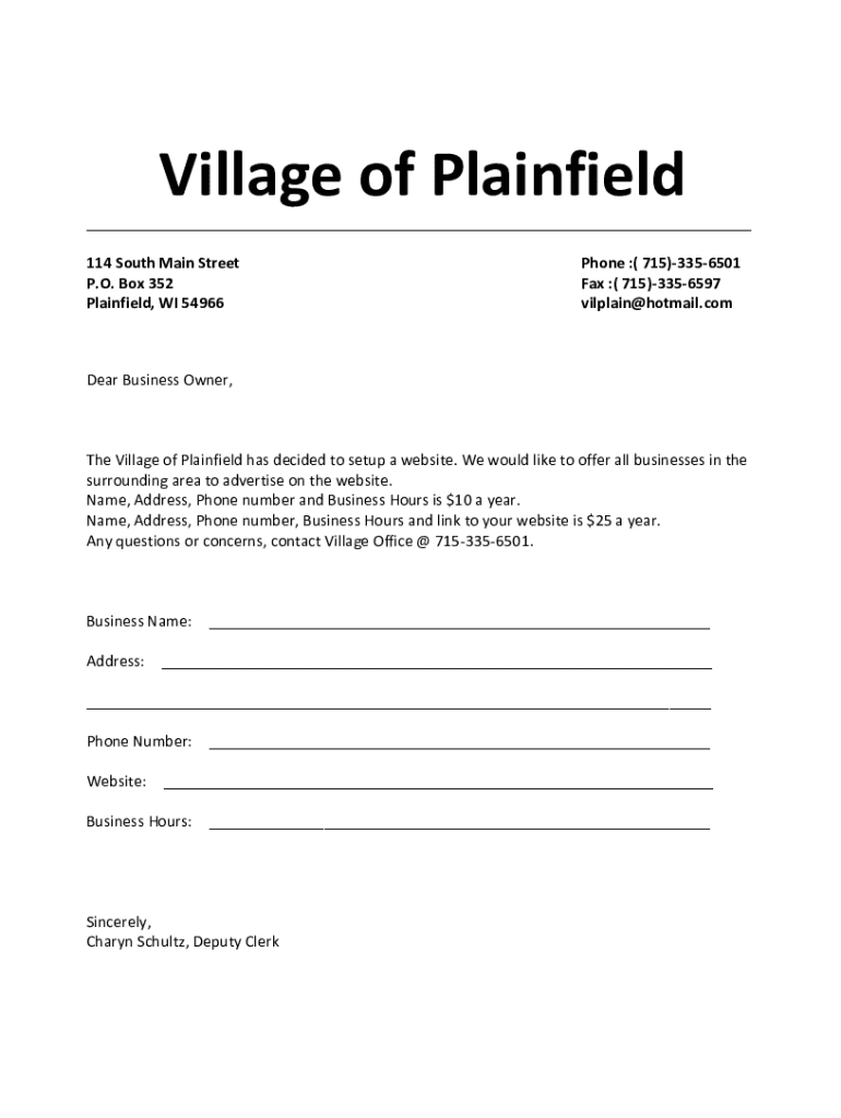 Fillable Online CHAPTER 6 Zoning Village Of Plainfield Fax Email
