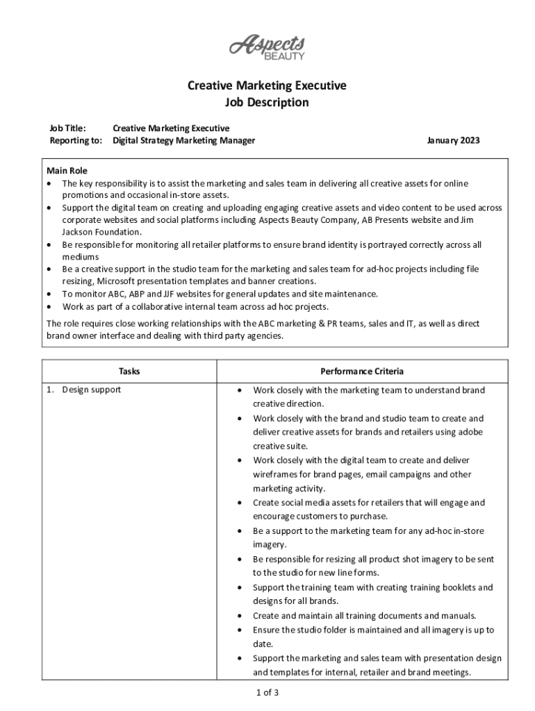 Fillable Online Digital Marketing Executive Job Description Template