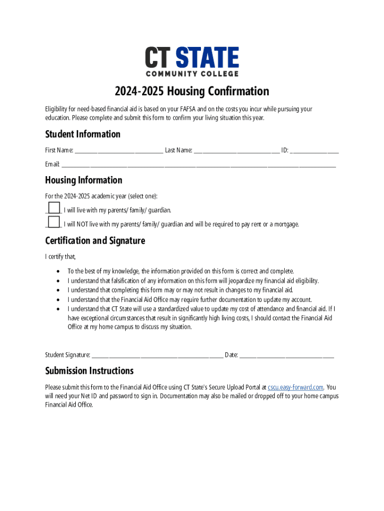 Fillable Online 20232024 Confirmation of Housing for Financial Aid