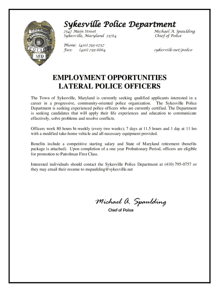 Fillable Online Sykesville Police Department, MD Police Arrests, Jail