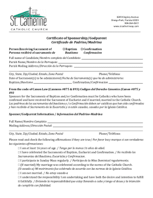 Request for sacrament certificate - st. catherine of siena