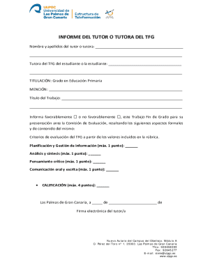 El tutor del trabajo fin de grado del alumno debe emitir ...