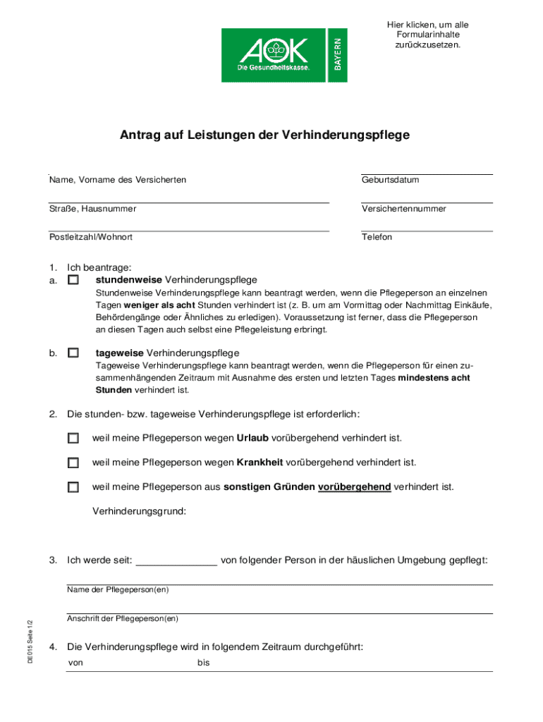 Antrag auf VerhinderungspflegeSo geht's! Preview on Page 1